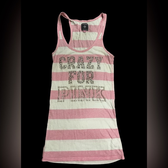 Victoria's Secret Tops - VS Pink White Silver Crazy for Pink Bling Tanktop size L